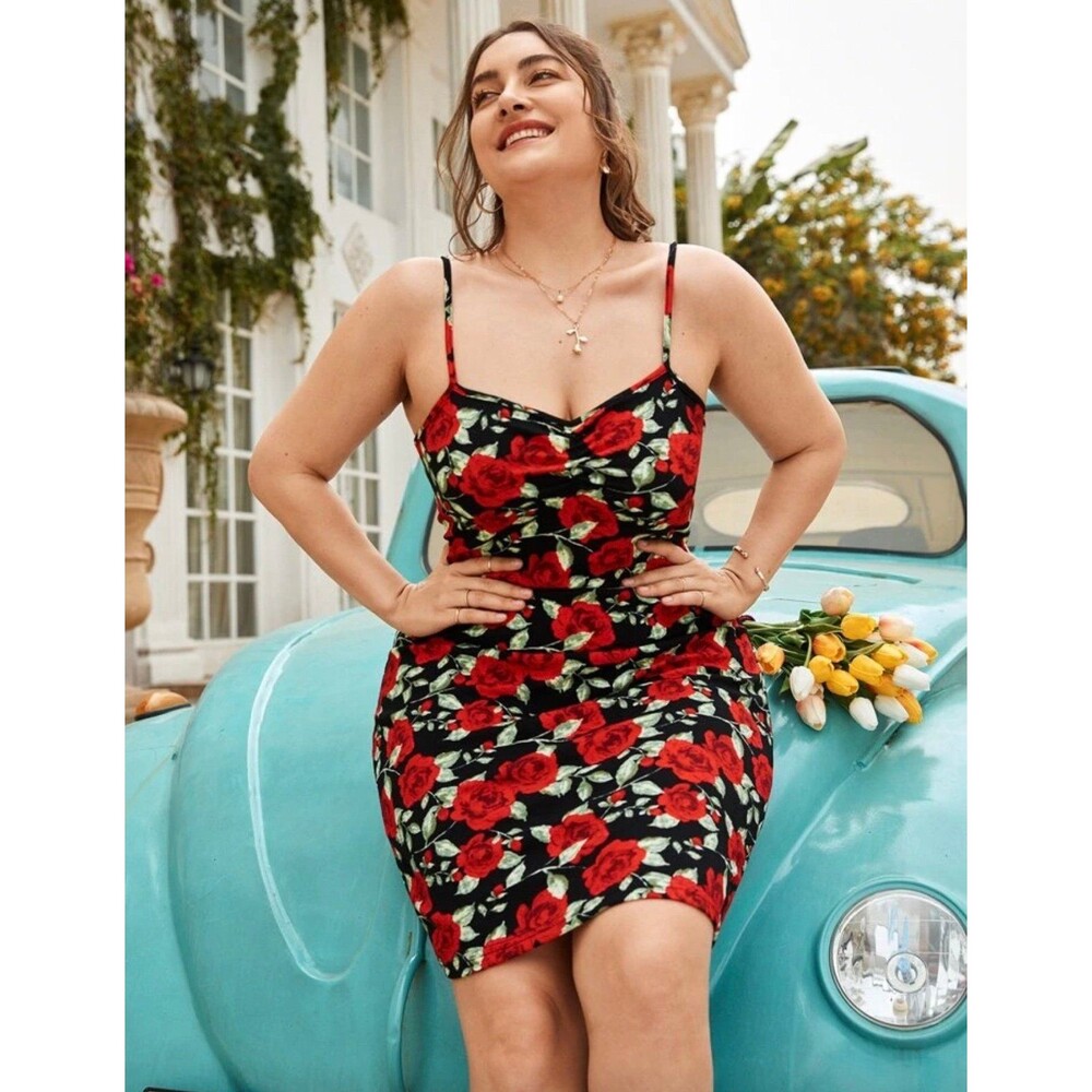 SHEIN Curve fitted stretchy rose slip dress